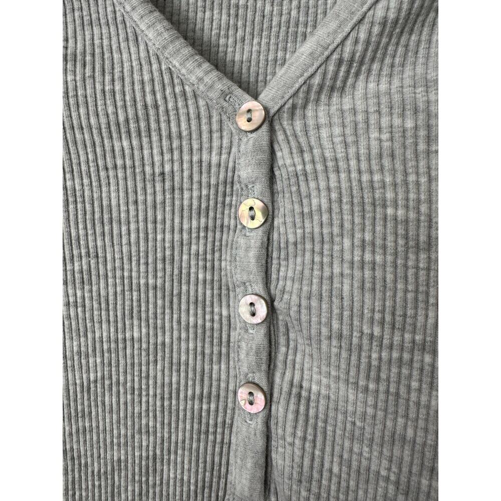 ANTHROPOLOGIE Ribbed Henley Tee V-Neck Bodysuit in Light Grey Heather Size XS - Picture 9 of 11